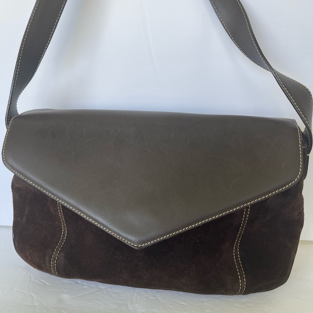 Paola Bianchi Genuine 100% Leather Made in Italy Handbag Dark Brown and Suede